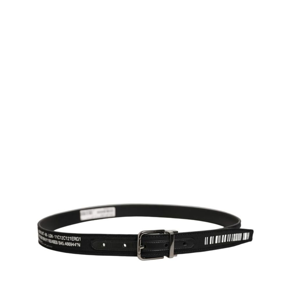 Dolce & Gabbana Black Fabric Leather Barcode Silver Buckle Men's Belt